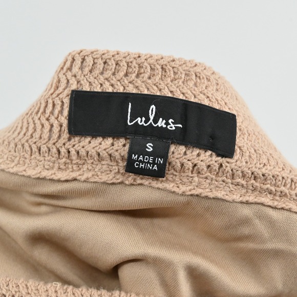 Lulus Womens Granny Squares Crochet Mini Skirt Size S Tan Boho Festival Lined - Picture 5 of 11